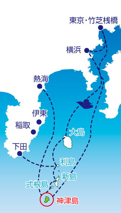 本州から神津島へ船でのアクセスイメージ図